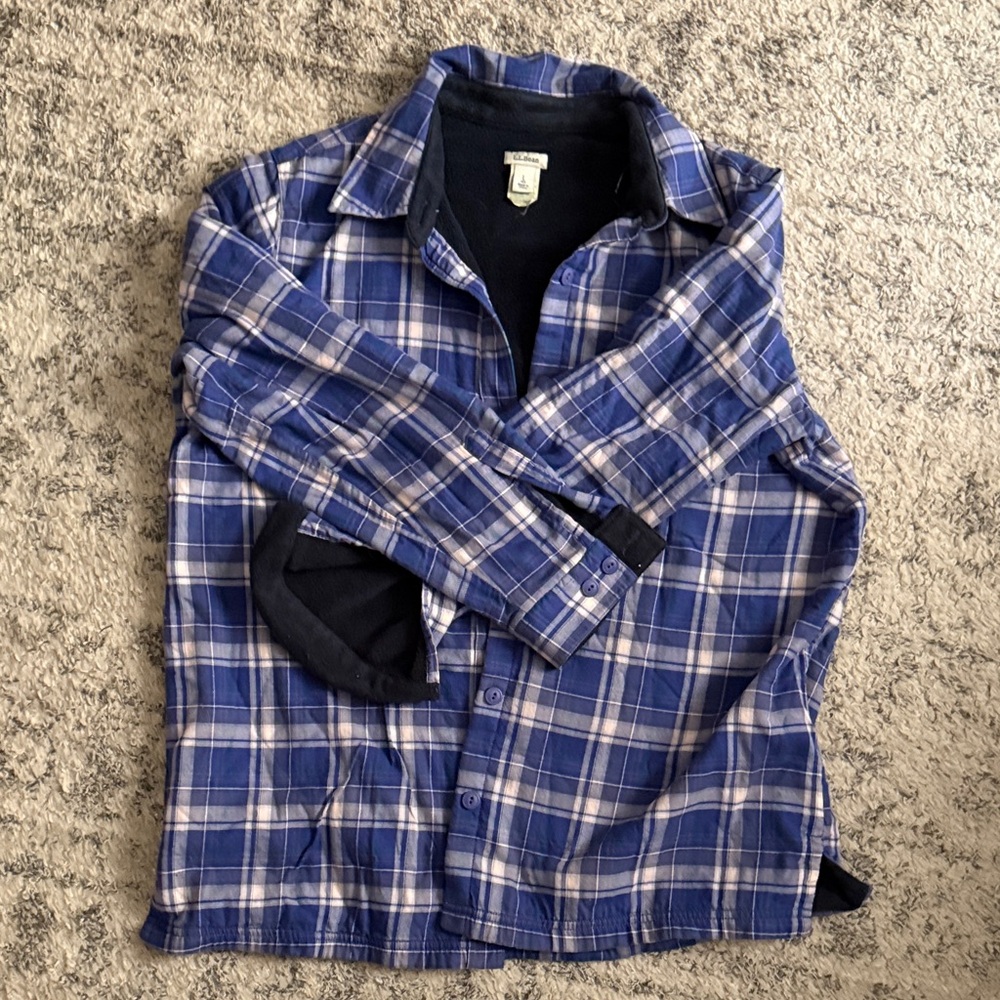 LL Bean Plaid Button-Up Fleece
